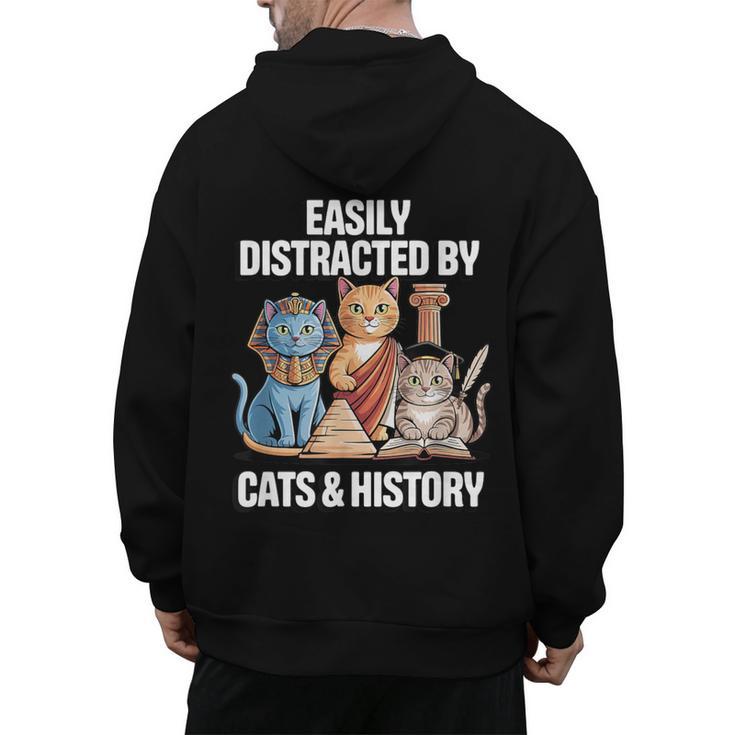 Easily Distracted By Cats & History Teacher Women Men Men's Hoodie Back Print