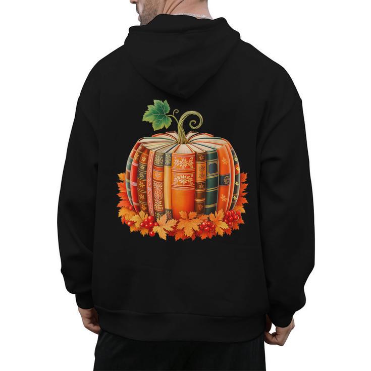 Fall Book Autumn Reading Teacher Halloween Pumpkin Season Men's Hoodie Back Print
