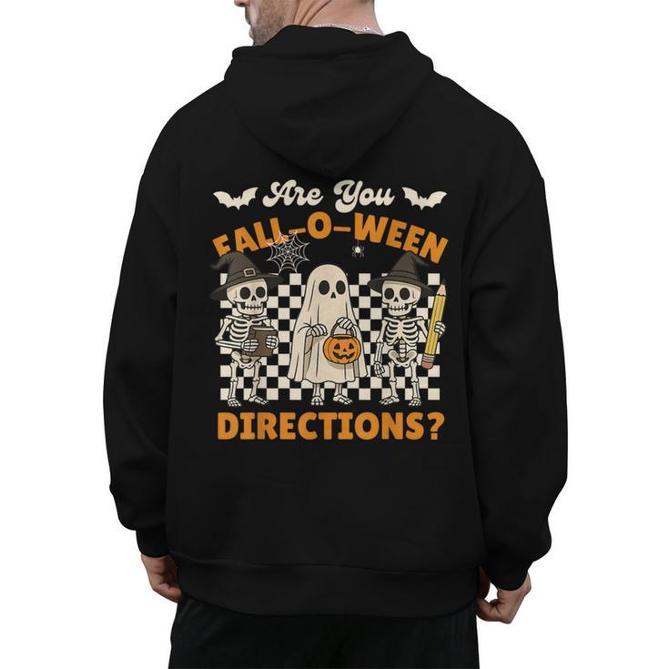 Are You Fall o Ween Directions Halloween Skeleton Teacher Men's Hoodie Back Print