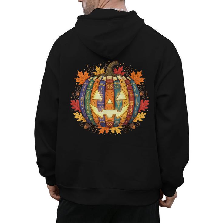 Fall Pumpkin Book Lover Spooky Librarian Teacher Halloween Men's Hoodie Back Print