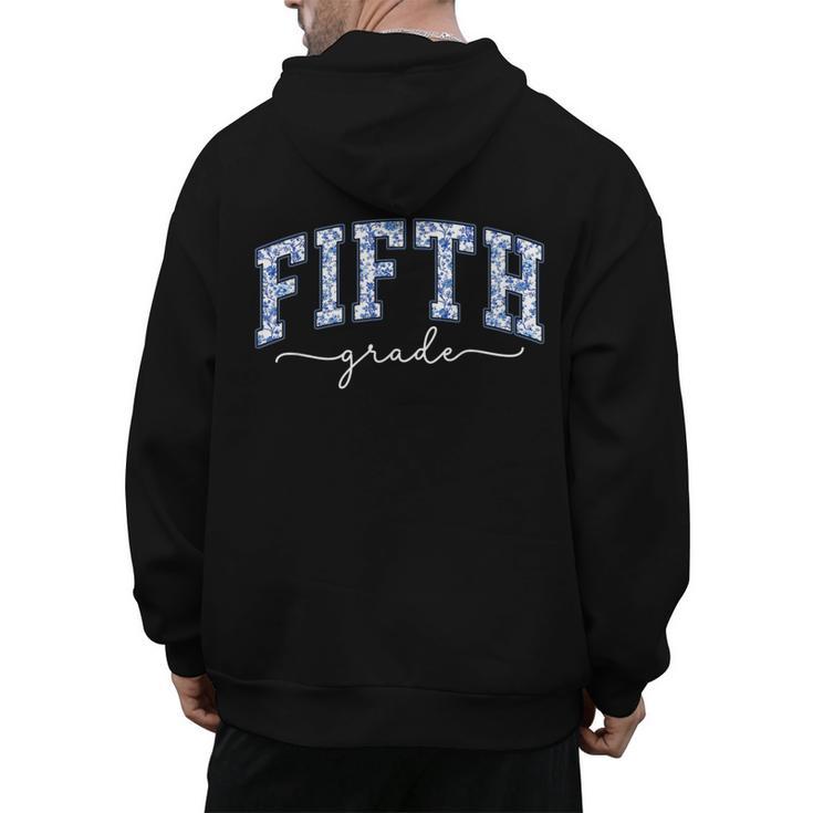 Fifth Grade Coquette Toile Blue Bow Floral Women Teacher Men's Hoodie Back Print