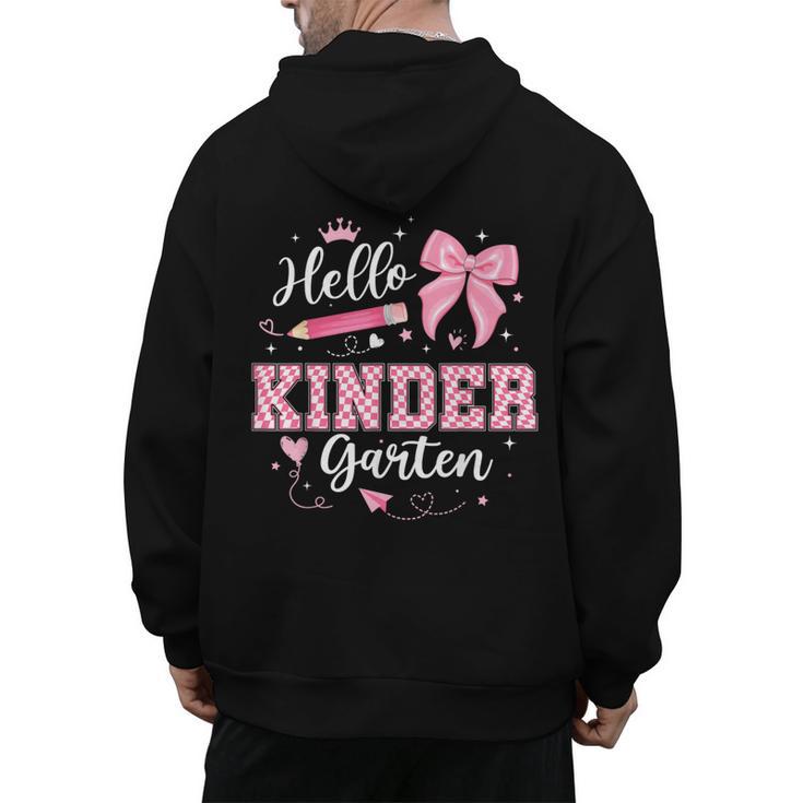 First Day Of School Teacher Girl Coquette Hello Kindergarten Men's Hoodie Back Print