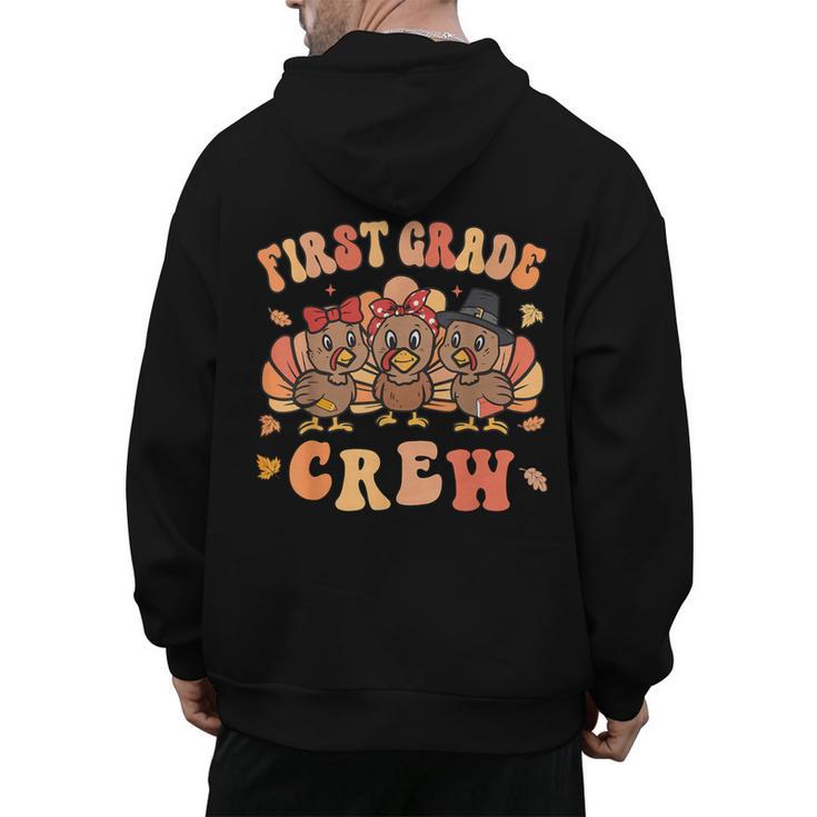 First Grade Crew Thanksgiving Fall Teacher 1st Grade Team Men's Hoodie Back Print