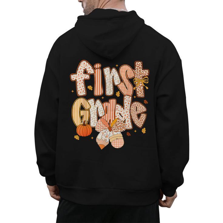 First Grade Fall Floral Coquette Bow Teachers Students Men's Hoodie Back Print