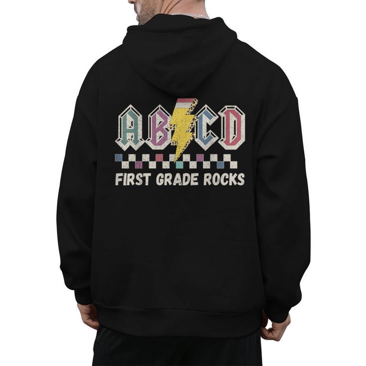 First Grade Rocks Teachers Back To School ABCD Rock Students Men's Hoodie Back Print