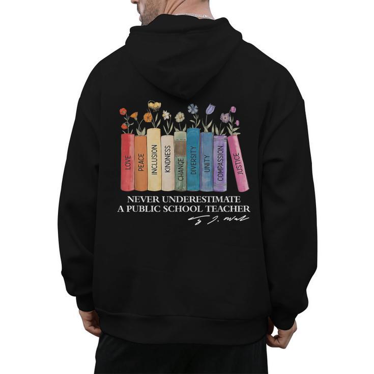 Floral Books Never Underestimate A Public School Teacher Men's Hoodie Back Print