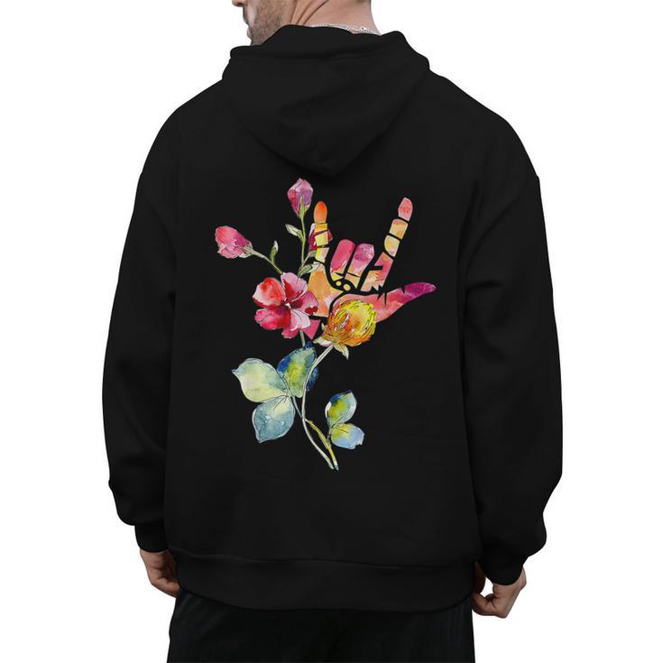 Flower American Sign Language ASL Teacher Teaching Deaf Men's Hoodie Back Print