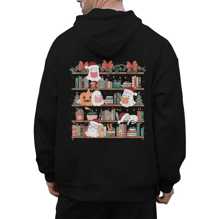 Ghost Christmas Reading Book Lover Library Christmas Teacher Men's Hoodie Back Print