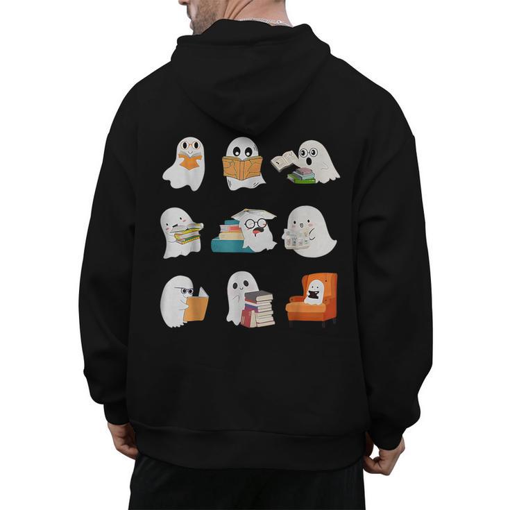 Ghost Reading Teacher Halloween Librarian Book Lover School Men's Hoodie Back Print
