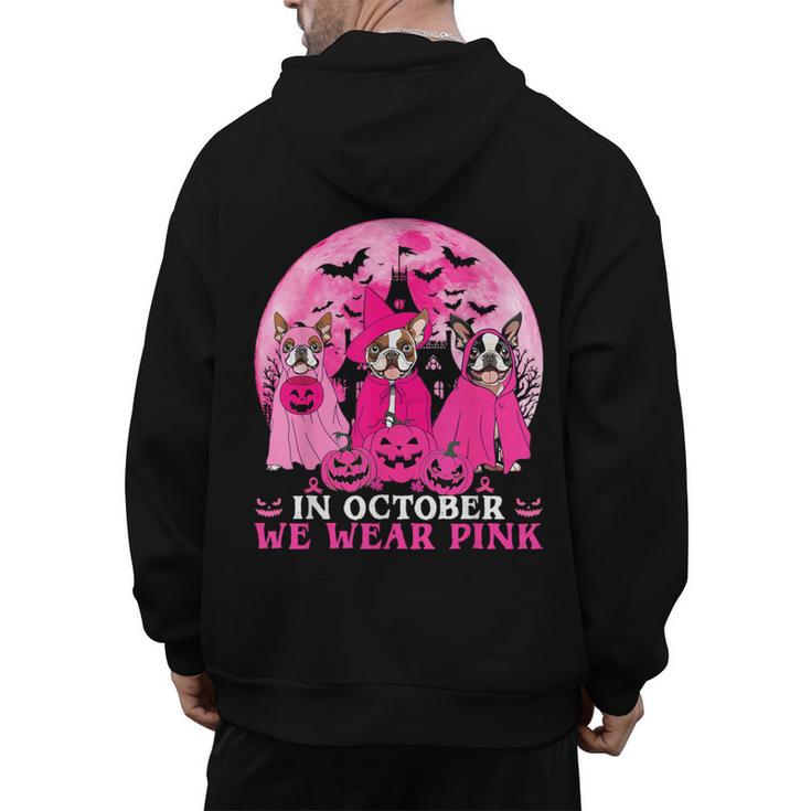 Ghost And Witch Boston Terrier Dog In October We Wear Pink Men's Hoodie Back Print