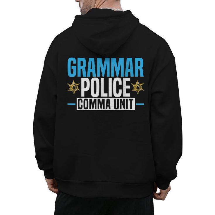 Grammar Police Comma Unit English Teacher Grammar Teacher For Men Women Men's Hoodie Back Print