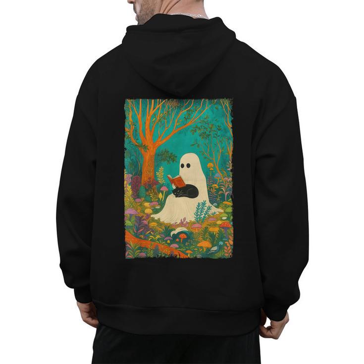 Groovy Ghost Reading Book Cat Halloween Ghost Teacher Men's Hoodie Back Print