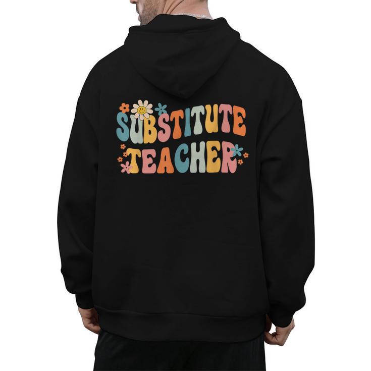 Groovy Substitute Teacher Retro Teacher Back To School Men's Hoodie Back Print
