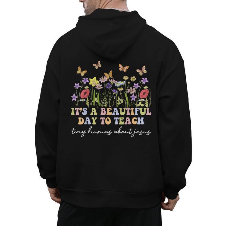 Groovy I Teach Tiny Humans About Jesus Christian Teacher Men's Hoodie Back Print