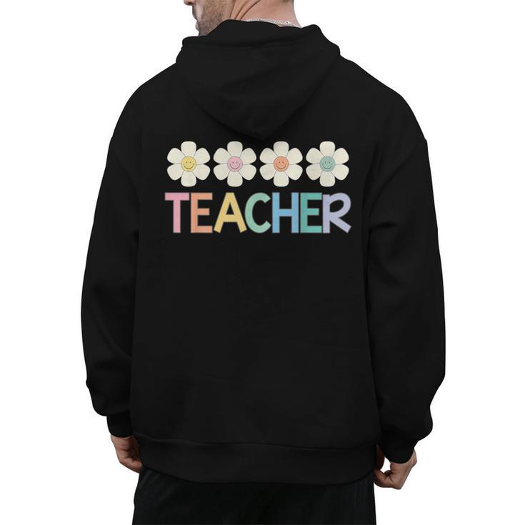 Groovy Teacher Cute Daisy Flower Retro Back To School Men's Hoodie Back Print
