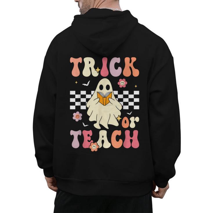 Groovy Teacher Halloween Retro Trick Or Teach Floral Ghost Men's Hoodie Back Print