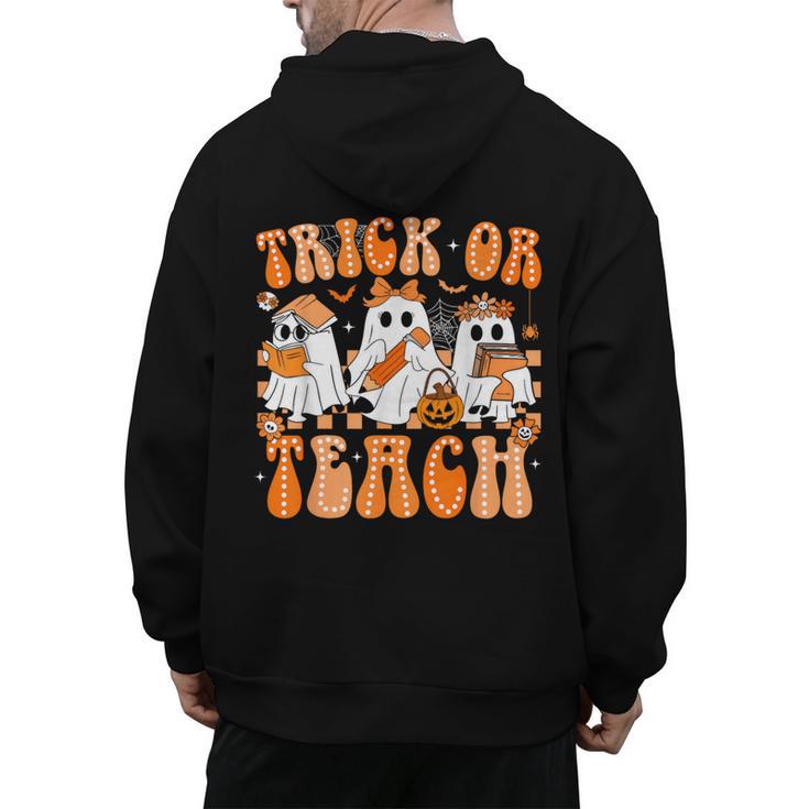 Groovy Teacher Halloween Trick Or Teach Ghost Men Women Kids Men's Hoodie Back Print
