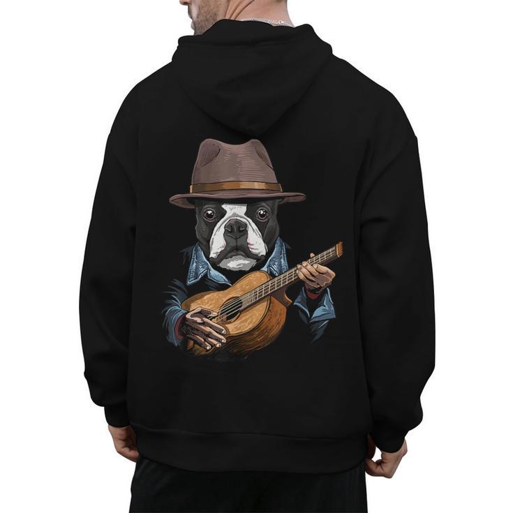 Guitar Shirt Boston Terrier Dog Playing Acoustic Guitar Men's Hoodie Back Print