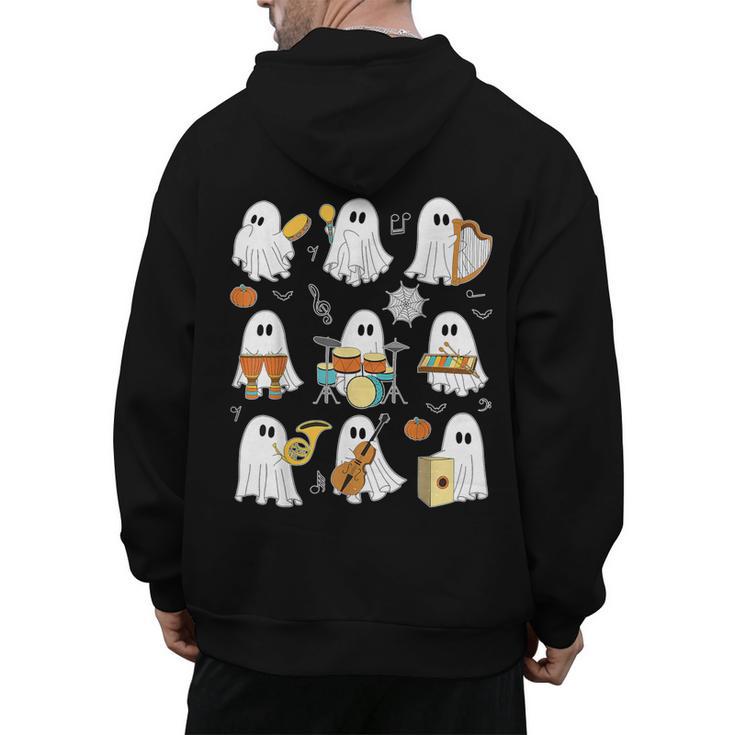 Halloween Ghost Music Teacher Playing Instruments Men's Hoodie Back Print