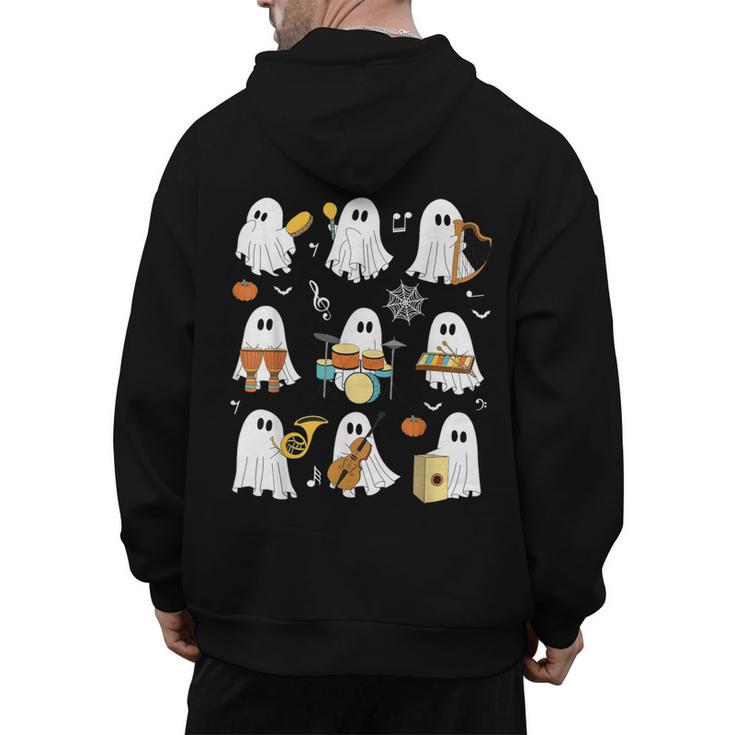 Halloween Ghost Playing Musical Instruments Music Teacher Men's Hoodie Back Print