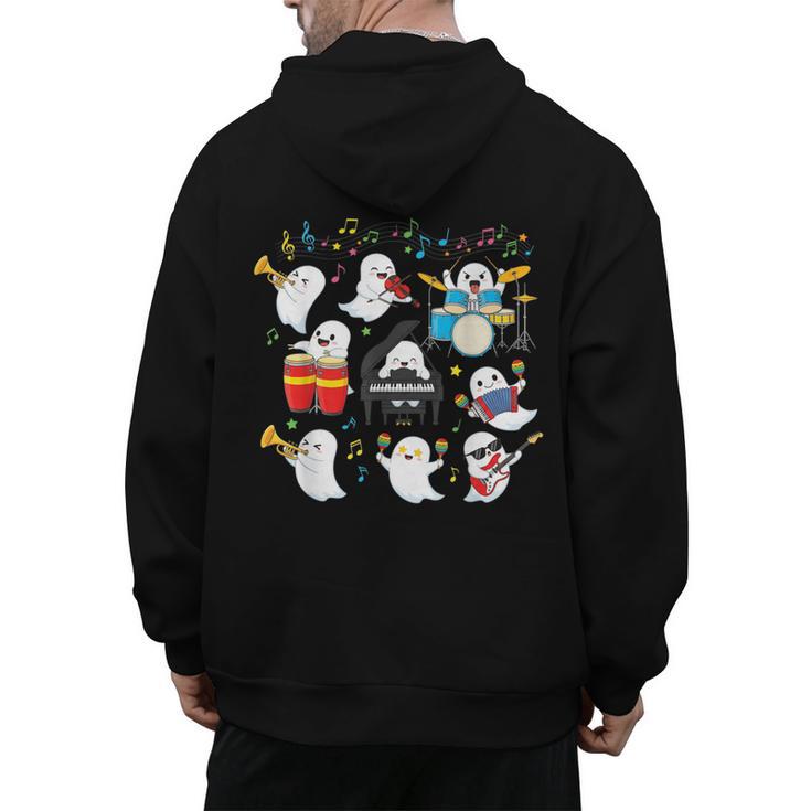 Halloween Music Teacher Ghost Playing Musical Instruments Men's Hoodie Back Print