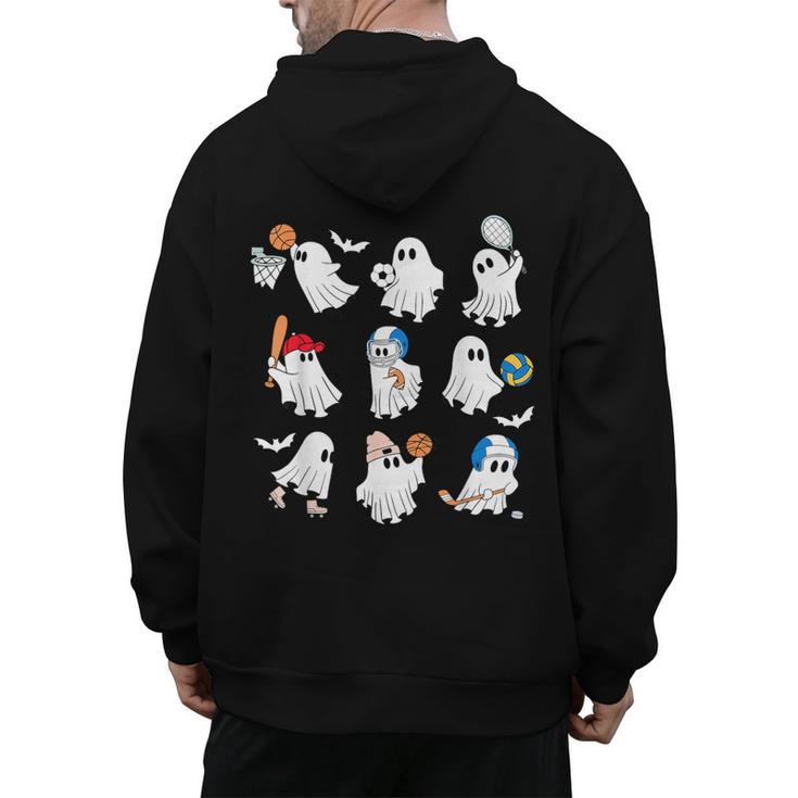 Halloween PE Teacher Ghost Playing Soccer Football Baseball Men's Hoodie Back Print