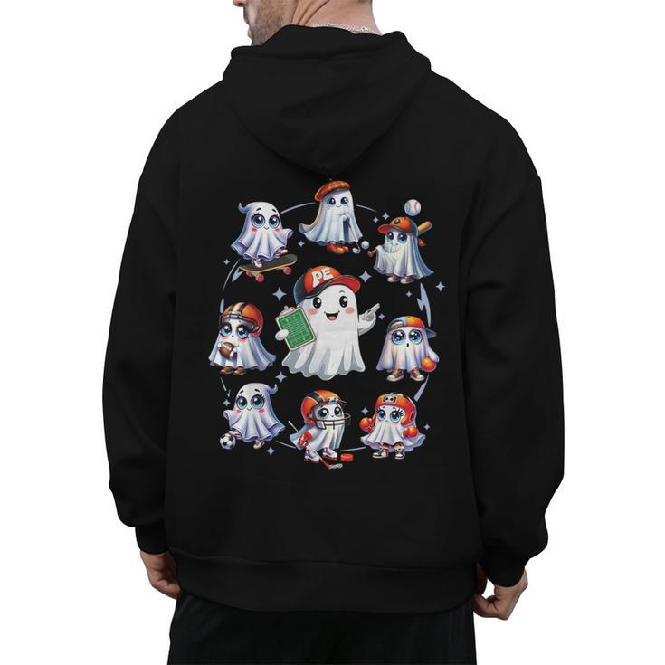 Halloween PE Teacher Ghost Playing Sports Physical Education Men's Hoodie Back Print