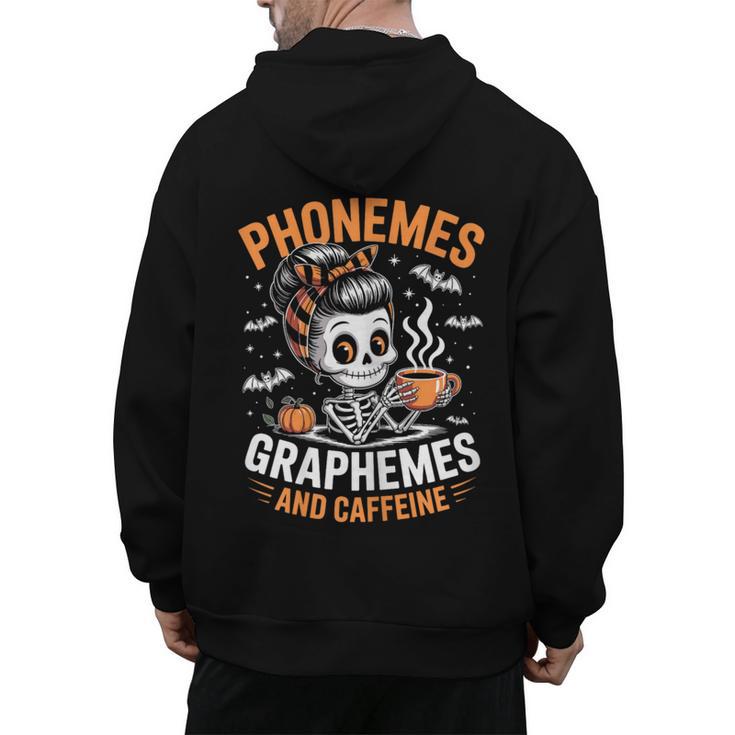 Halloween Skeleton Teacher Phonemes Graphemes Caffeine Lover Men's Hoodie Back Print