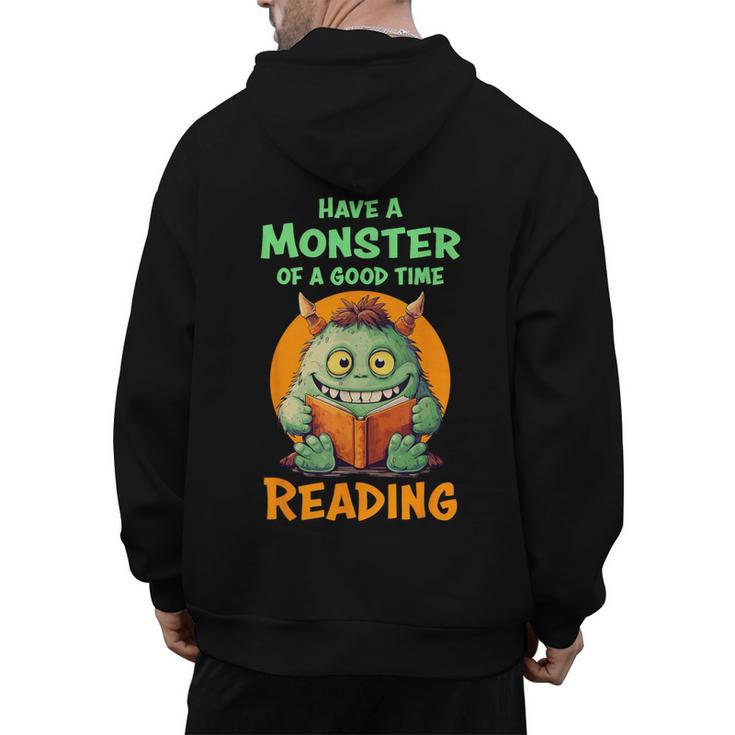 Halloween Teacher Librarian Monster Reading Books Men Women Kids Men's Hoodie Back Print