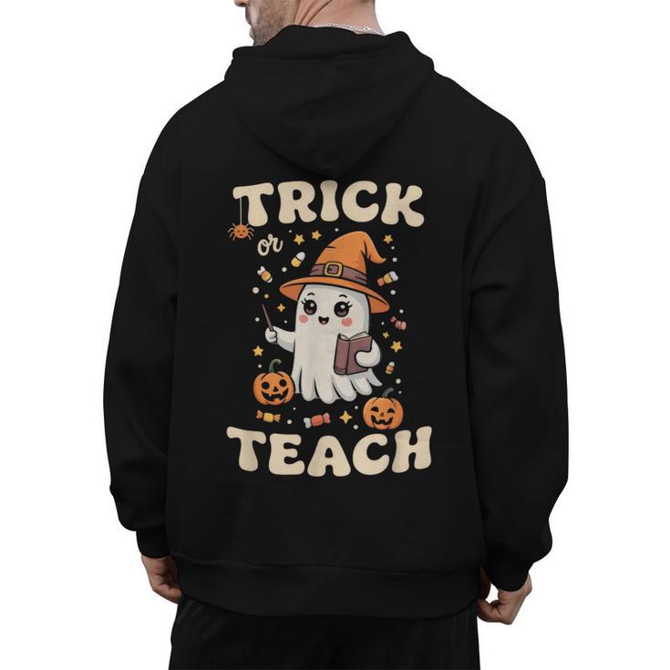 Halloween Teacher Shirts Women School Trick Or Teach Groovy Men's Hoodie Back Print