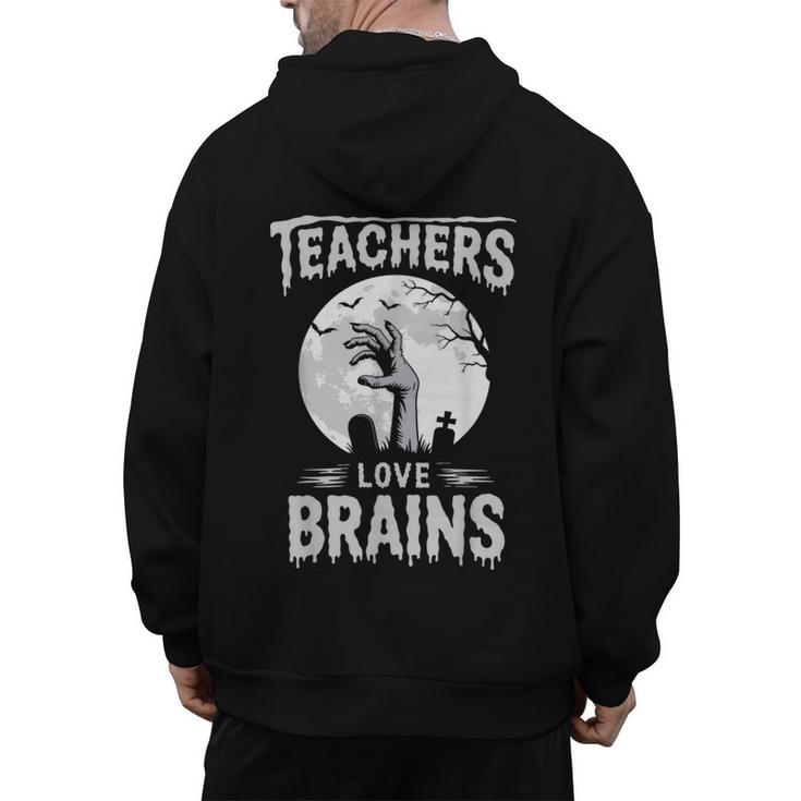 Halloween Teacher Tshirts Zombie Teachers Love Brains Men's Hoodie Back Print