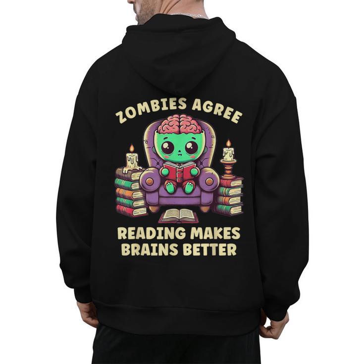 Halloween Teacher Zombie Reading Is Good For Brains Men's Hoodie Back Print