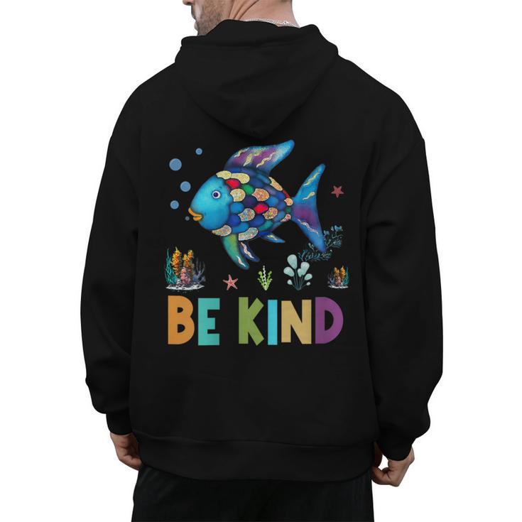 Happy First Day Of School Fish Rainbows Teacher Be Kind Men's Hoodie Back Print