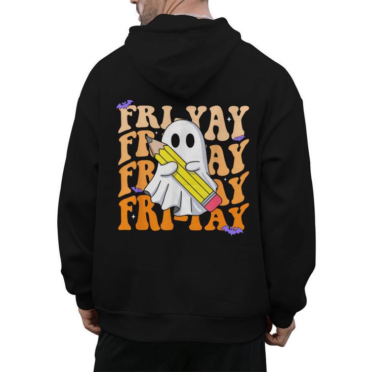 Happy Fri-Yay Friday Lovers Groovy Teacher Life Halloween Men's Hoodie Back Print