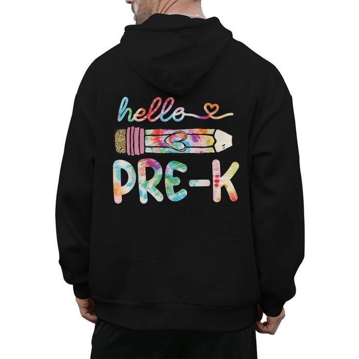 Hello Pre-K Pencil Teacher Student Tie Dye Men's Hoodie Back Print