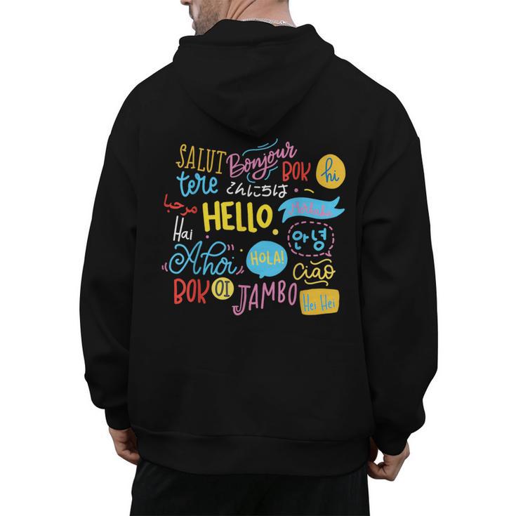 Hello Word In Different Languages Travel And Teacher Lover Men's Hoodie Back Print