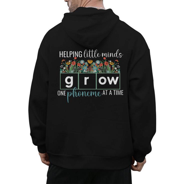 Helping Little Minds Grow One Phoneme At A Time Teacher Men's Hoodie Back Print