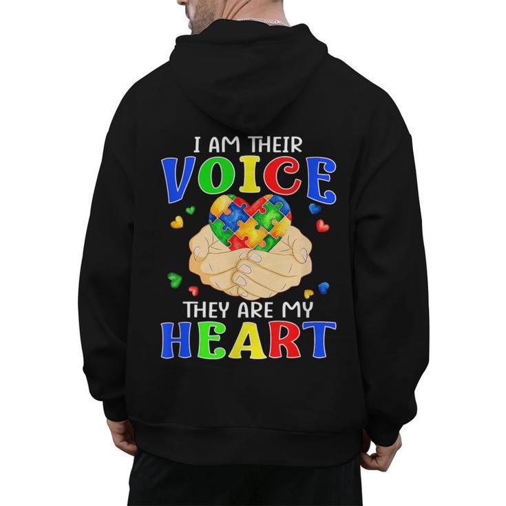 I Am Their Voice They Are My Heart Autism Awareness Teacher Men's Hoodie Back Print