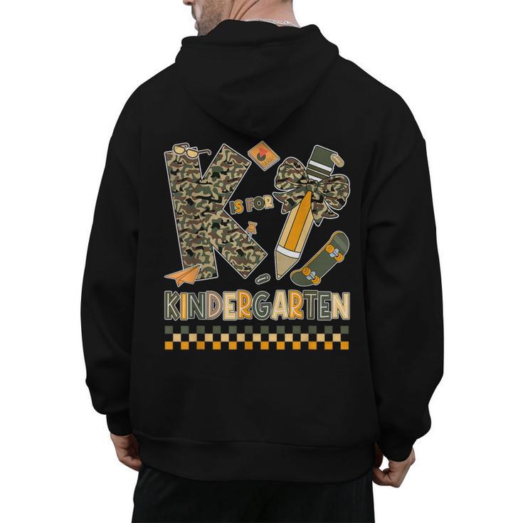 K Is For Kindergarten Teacher Coquette Bow Camo Men's Hoodie Back Print