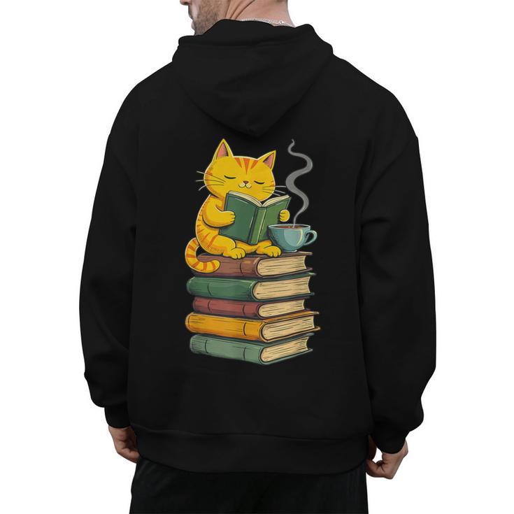 Kawaii Cats Lover Coffee Books Teacher Librarian Cat Men's Hoodie Back Print