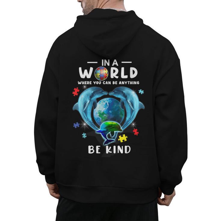 Be Kind Dolphin Autism Awareness Back To School Teacher Men Women Kids Men's Hoodie Back Print