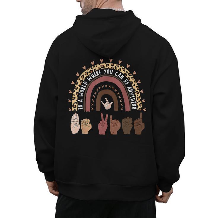 Be Kind Hand-Talking Teacher Artist ASL Men's Hoodie Back Print