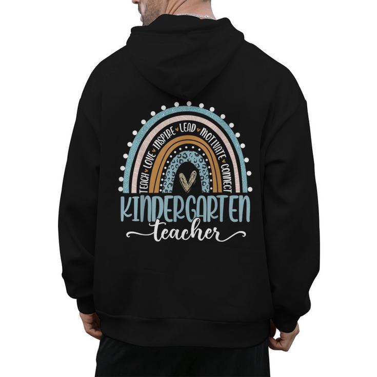 Kindergarten Teacher Leopard Boho Rainbow Back To School Men's Hoodie Back Print