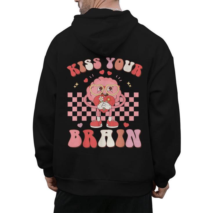 Kiss Your Brain Valentines Test Day Teacher Squad Kids Men's Hoodie Back Print