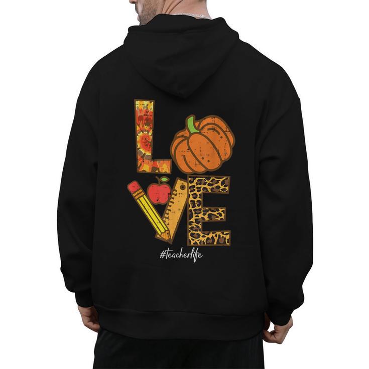 Leopard Pumpkin Love Teacher Life Thanksgiving Fall Women Men's Hoodie Back Print