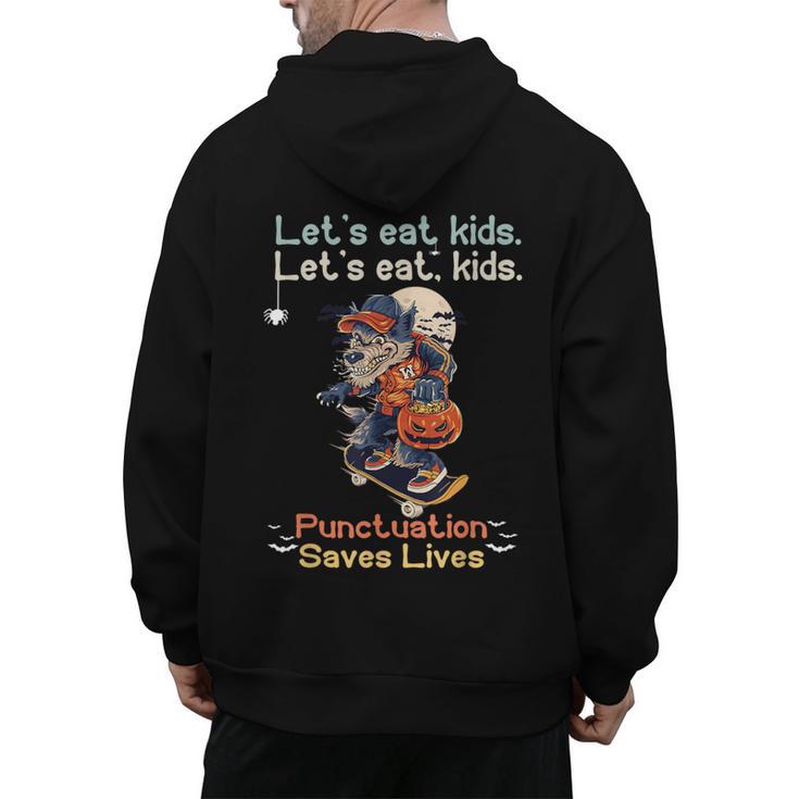 Let's Eat Kids Grammar Werewolf Halloween Teacher Men's Hoodie Back Print