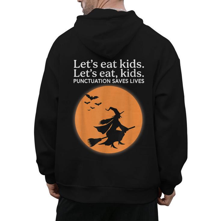 Let's Eat Kids Punctuation Saves Live Witch Grammar Teacher Men's Hoodie Back Print