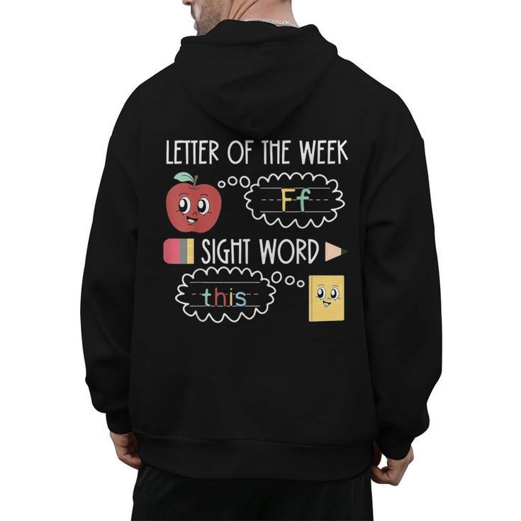 Letter Of The Week Ff Sight Word Teacher Squad Men's Hoodie Back Print