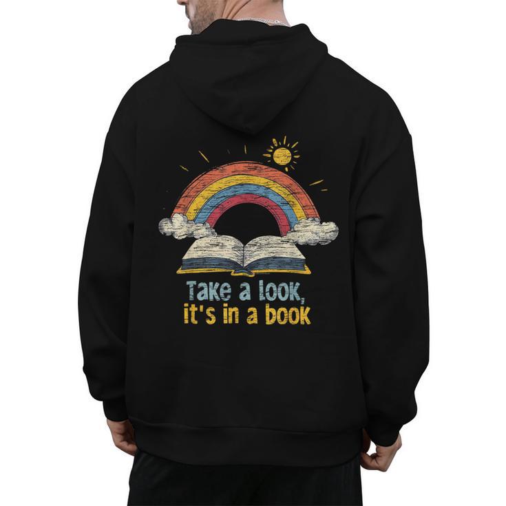 Take a Look It's In a Book Vintage Reading Teacher Rainbow Men's Hoodie Back Print