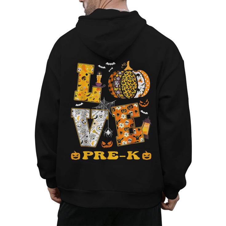 LOVE Pre-K Pumpkin Teacher Student Halloween Costume Men's Hoodie Back Print